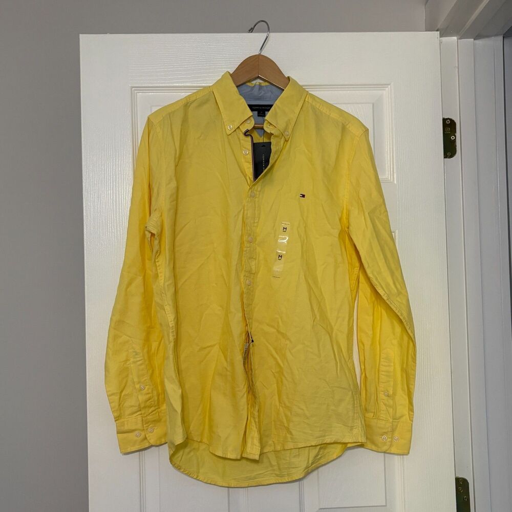 Tommy Hilfiger Oxford Shirt Mens M Yellow Cotton Long Sleeve Casual Button Up
